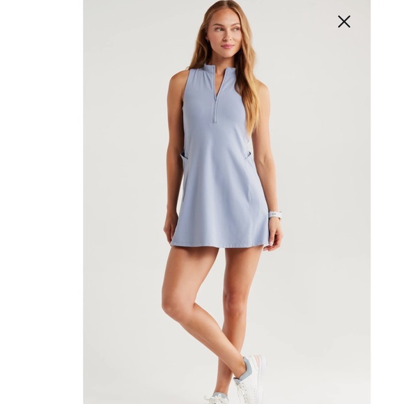 Zella Womens Blue Tempest Quarter Zip Athletic Tennis Golf Dress and Shorts Set - Picture 9 of 13